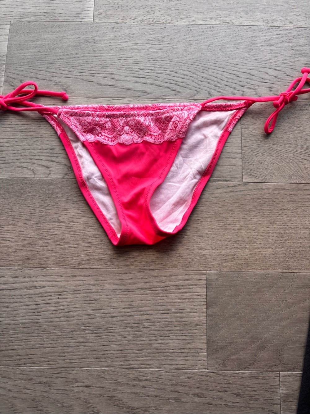 Victoria's Secret Bright Pink Lace-Trim Bikini Bottoms